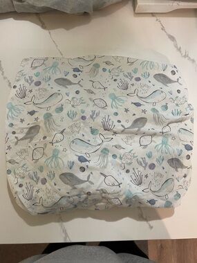 Whale & Ocean Creatures Printed Baby Crib fitted sheet & pad cover